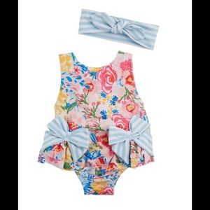 NWT MudPie Floral Swimsuit & Headband